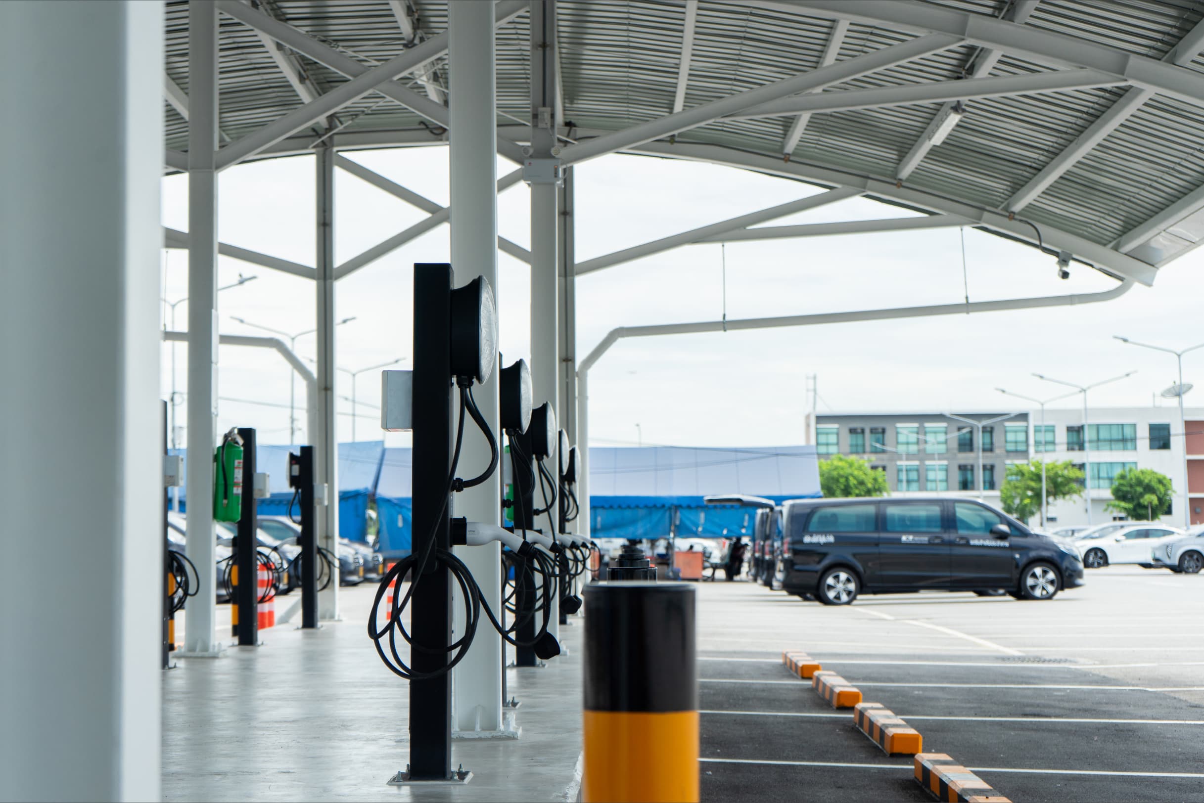 EV chargers in a covered parking facility