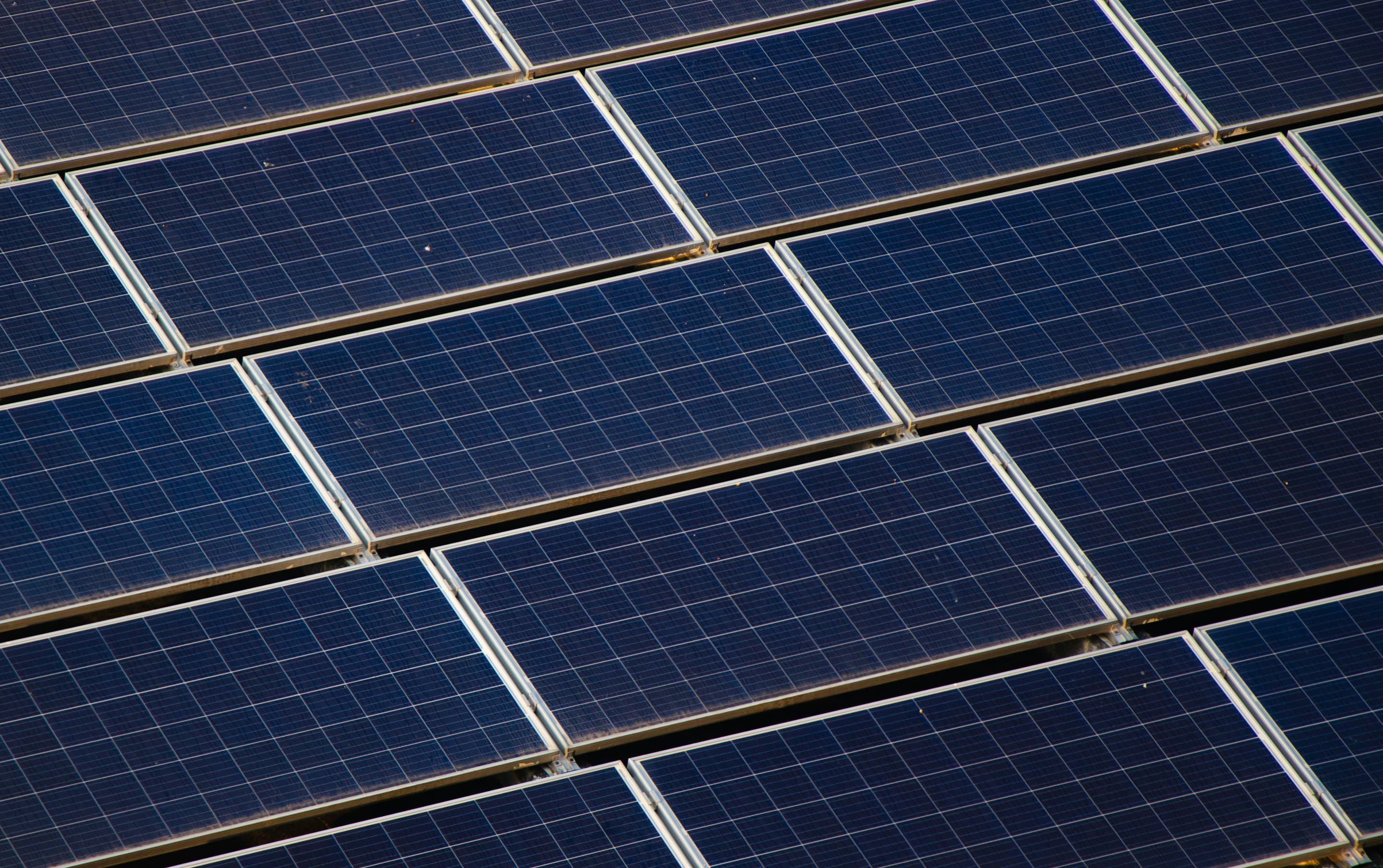 Close-up view of blue solar panels